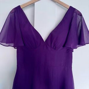 Azazie Deep Purple Flutter Sleeve Dress